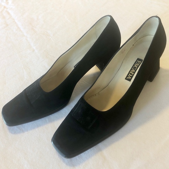 Escada Shoes - Vintage black suede Escada low heel pumps